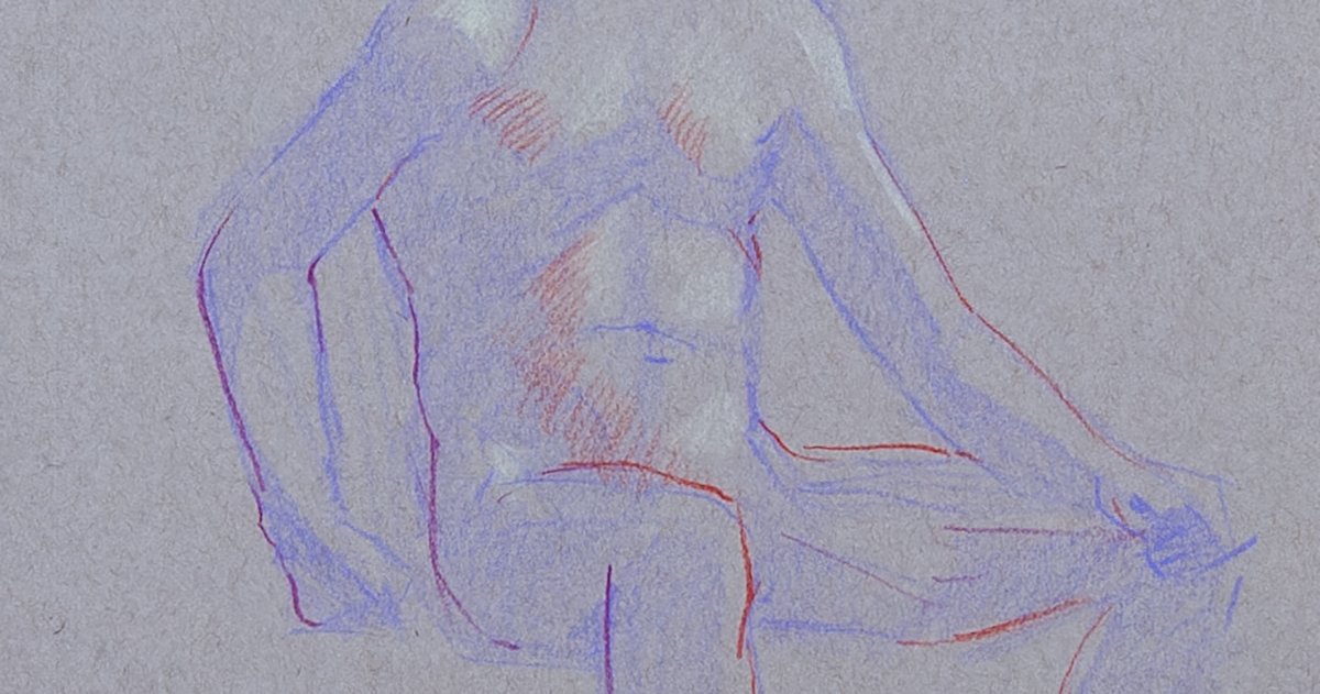 fine art color pencil pencil drawing of a nude male